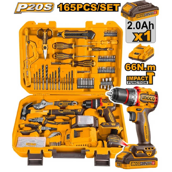 Cordless Brushless Impact Drill 165 Pcs Tools Set (HKTHP11651)