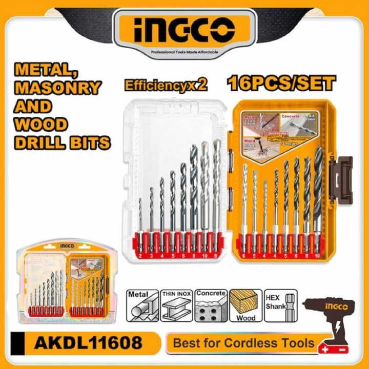 Drill Bits Set (Hex shank) INGCO 16 Pcs