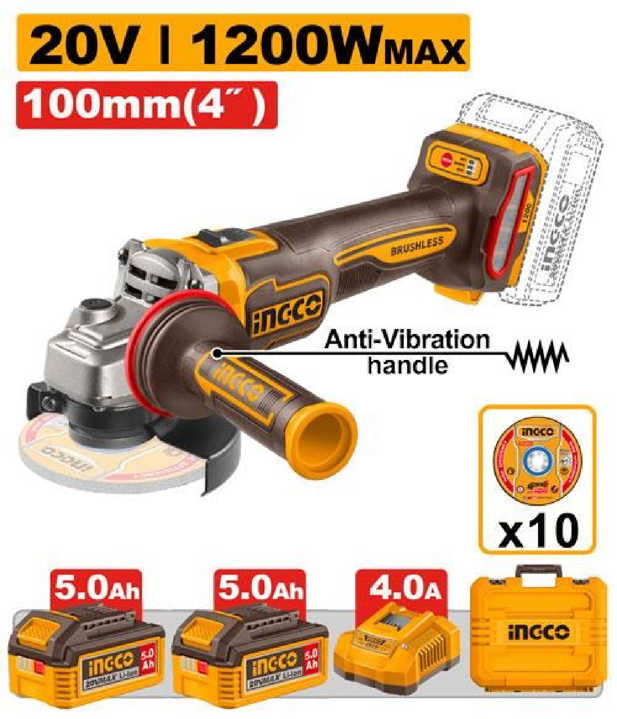 Cordless angle grinder (INGCO CAGLI2120232)